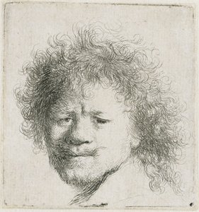 Selvportræt med langt, fyldigt hår: kun hovedet af Rembrandt van Rijn