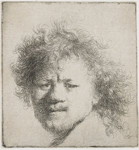 Selvportræt med langt busket hår: kun hoved, ca 1631. af Rembrandt van Rijn