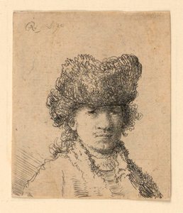 Selvportræt i en pelshue: Bust af Rembrandt van Rijn