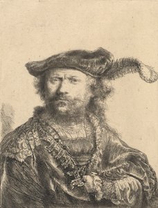 Selvportræt i fløjlskasket med fane, 1638 af Rembrandt van Rijn