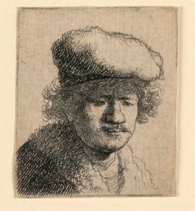 Selvportræt med hætten trukket frem af Rembrandt van Rijn