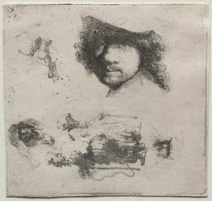 Studierark: Selvportræt, et tiggerpar osv. af Rembrandt van Rijn