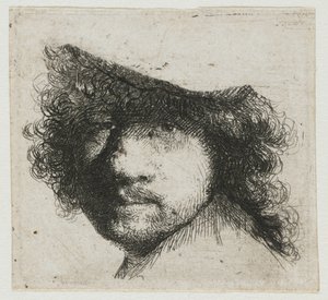 Ark med studier: leder af kunstneren af Rembrandt van Rijn