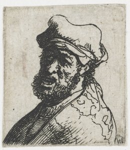 Samling af studier af mænds hoveder: mand, der skriger, trekvartprofil til venstre: brystbillede af Rembrandt van Rijn