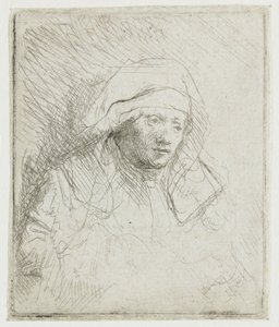 En syg kvinde med et stort hvidt hovedbeklædning (Saskia) af Rembrandt van Rijn