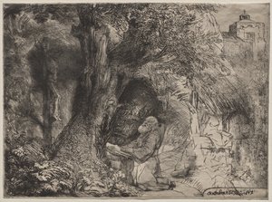 Sankt Frans under et træ i bøn af Rembrandt van Rijn