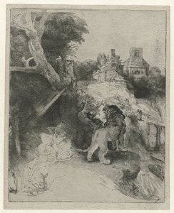 Sankt Jerome læser i et italiensk landskab Sankt Hieronymus læser i et italiensk landskab af Rembrandt van Rijn