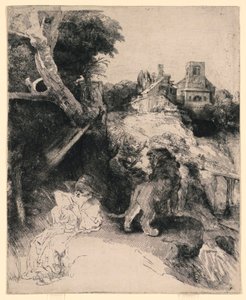 Sankt Jerome læser i et italiensk landskab af Rembrandt van Rijn
