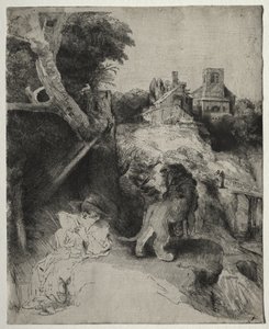 Sankt Jerome læser i et italiensk landskab af Rembrandt van Rijn