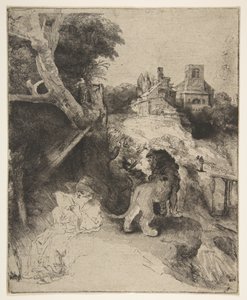 St. Jerome læser i et italiensk landskab, ca. 1653. af Rembrandt van Rijn