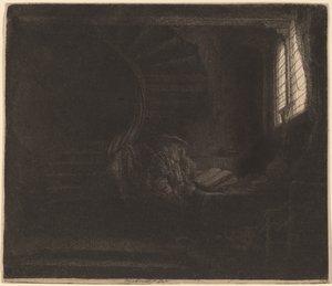 Sankt Jerome i et mørkt kammer af Rembrandt van Rijn