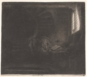 Den hellige Hieronymus i et mørkt kammer af Rembrandt van Rijn