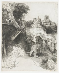 Den hellige Hieronymus læser i et italiensk landskab af Rembrandt van Rijn