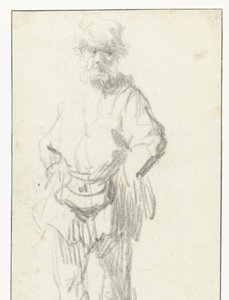 Stående mand med en pose af Rembrandt van Rijn