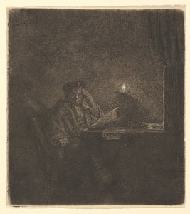 Student ved et bord ved stearinlys, ca. 1642. af Rembrandt van Rijn