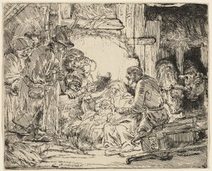 Hyrdernes tilbedelse: Med lampen af Rembrandt van Rijn