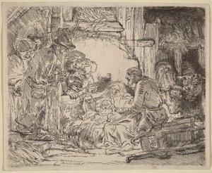 Hyrdernes tilbedelse: med lampen af Rembrandt van Rijn