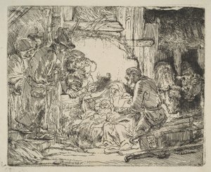 Hyrdernes tilbedelse, med lampen, ca. 1654. af Rembrandt van Rijn