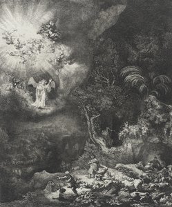 Englen, der viser sig for hyrderne, 1634 af Rembrandt van Rijn