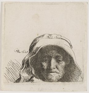 Kunstnerens mor: Kun hovedet, set forfra af Rembrandt van Rijn