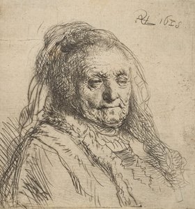 Kunstnerens mor: hoved og buste, trekvart højre, 1628., 1628. af Rembrandt van Rijn