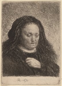 Kunstnerens mor med hånden på brystet af Rembrandt van Rijn