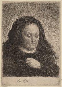 Kunstnerens mor med hånden på brystet af Rembrandt van Rijn