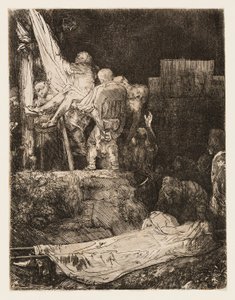 Nedstigningen fra korset med fakkellys af Rembrandt van Rijn