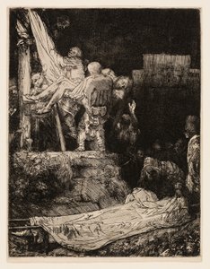 Nedstigningen fra korset med fakkellys af Rembrandt van Rijn