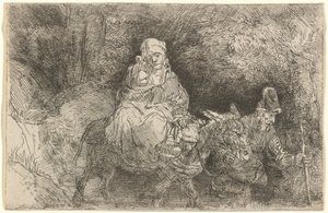 Flugten til Egypten: Krydser en bæk af Rembrandt van Rijn