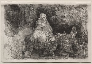 Flugten til Egypten: Krydser en bæk af Rembrandt van Rijn