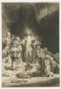 »De hundrede gyldener«: det centrale motiv med Kristus, der prædiker af Rembrandt van Rijn