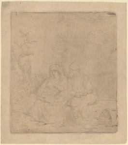 The Rest on the Flight: Lightly Etched, 1645. af Rembrandt van Rijn