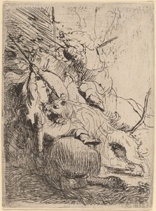Den lille løvejagt (med én løve) af Rembrandt van Rijn