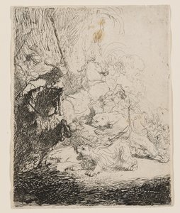 Den lille løvejagt (med to løver) af Rembrandt van Rijn