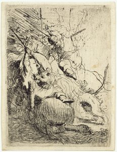 Den lille løvejagt (med én løve) af Rembrandt van Rijn