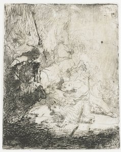 Den lille løvejagt med to løver af Rembrandt van Rijn