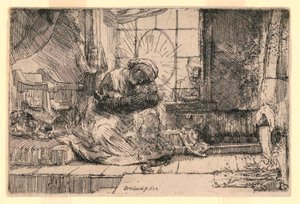 Jomfruen og barnet med katten og Josef ved vinduet af Rembrandt van Rijn
