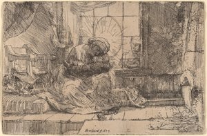 Jomfruen og barnet med katten og slangen af Rembrandt van Rijn