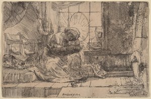 Jomfruen med barnet, katten og slangen af Rembrandt van Rijn