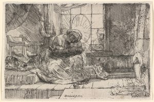 Jomfruen med barnet, katten og slangen af Rembrandt van Rijn