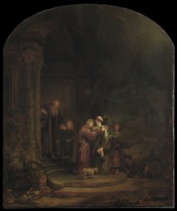The Visitation, 1640 (olie på cederpanel) (se også 5454147) af Rembrandt van Rijn