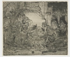 Hyrdernes tilbedelse: med lampen af Rembrandt van Rijn