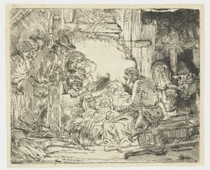 Hyrdernes tilbedelse: med lampen af Rembrandt van Rijn