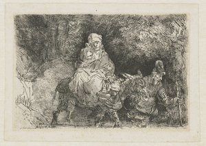 Flyveturen til Egypten krydser en bæk af Rembrandt van Rijn