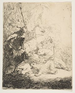 Den lille løvejagt, med to løver, ca. 1632. af Rembrandt van Rijn