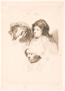 Tre hoveder af kvinder, en sover af Rembrandt van Rijn
