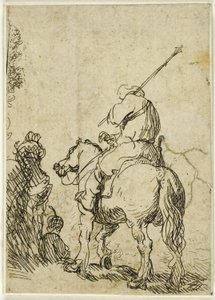 Turbansoldat til hest af Rembrandt van Rijn