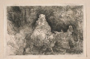 Flugten til Egypten – Den Hellige Familie krydser en bæk af Rembrandt van Rijn