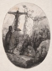 Korsfæstelsen mellem to forbrydere (oval plade) af Rembrandt van Rijn